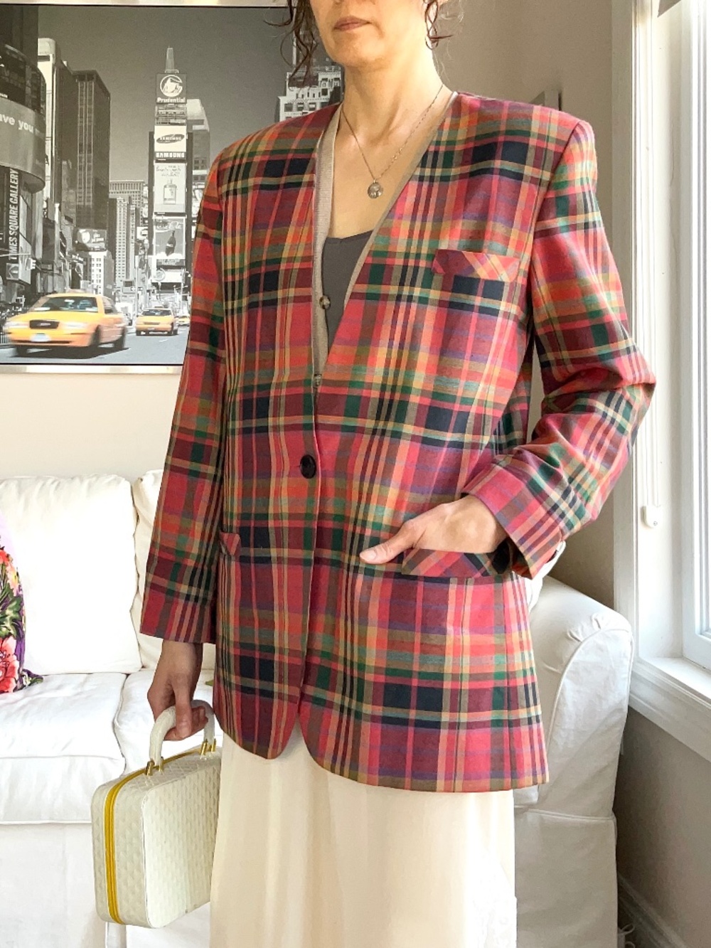 Vintage colourful plaid blazer